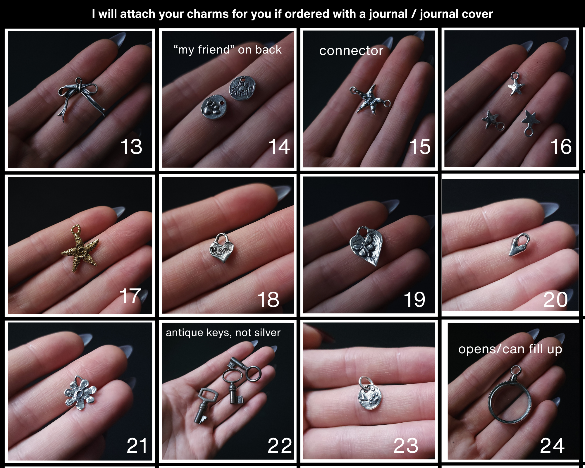 Journal charms - Sterling silver & brass for trifold and refillable journals