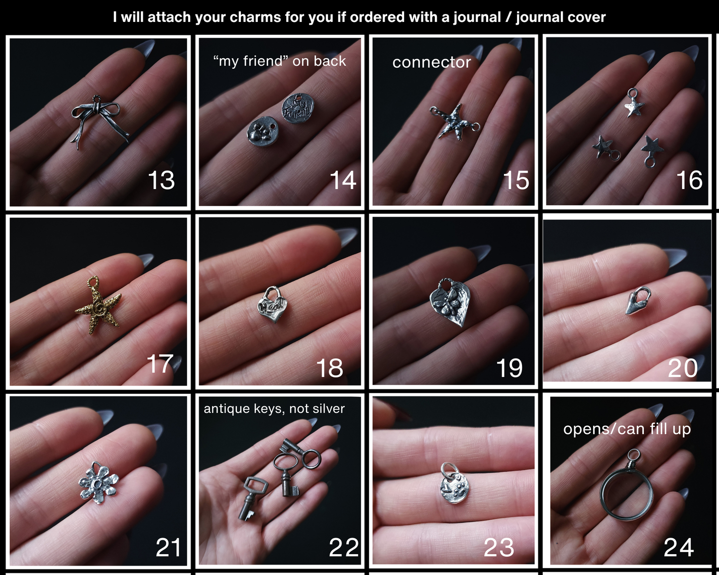 Journal charms - Sterling silver & brass for trifold and refillable journals