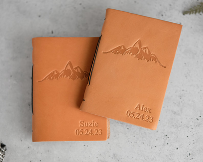 Personalized Leather Vow Books - With Mountains (Natural)
