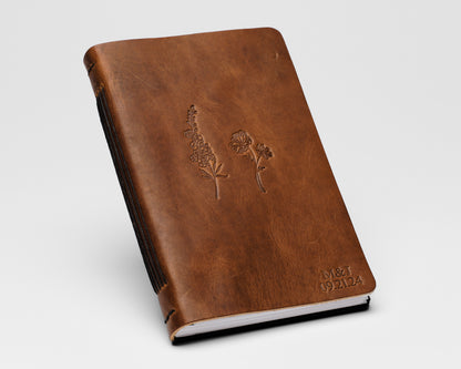 Personalized Leather Wedding Guestbook with Month Flowers