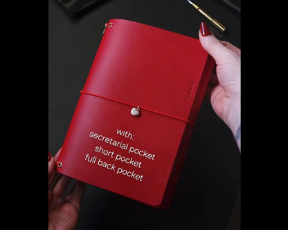 Trifold with full back pocket, secretarial pocket + small pocket