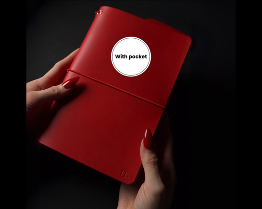 Trifold leather journal with back pocket