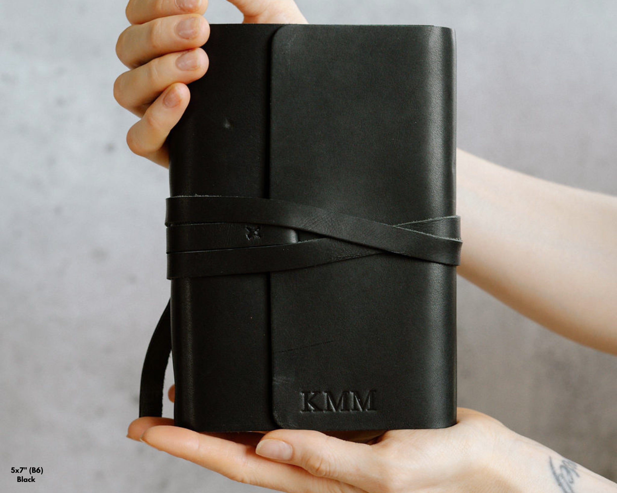 Personalized Leather Journal  - Black with wrap closure