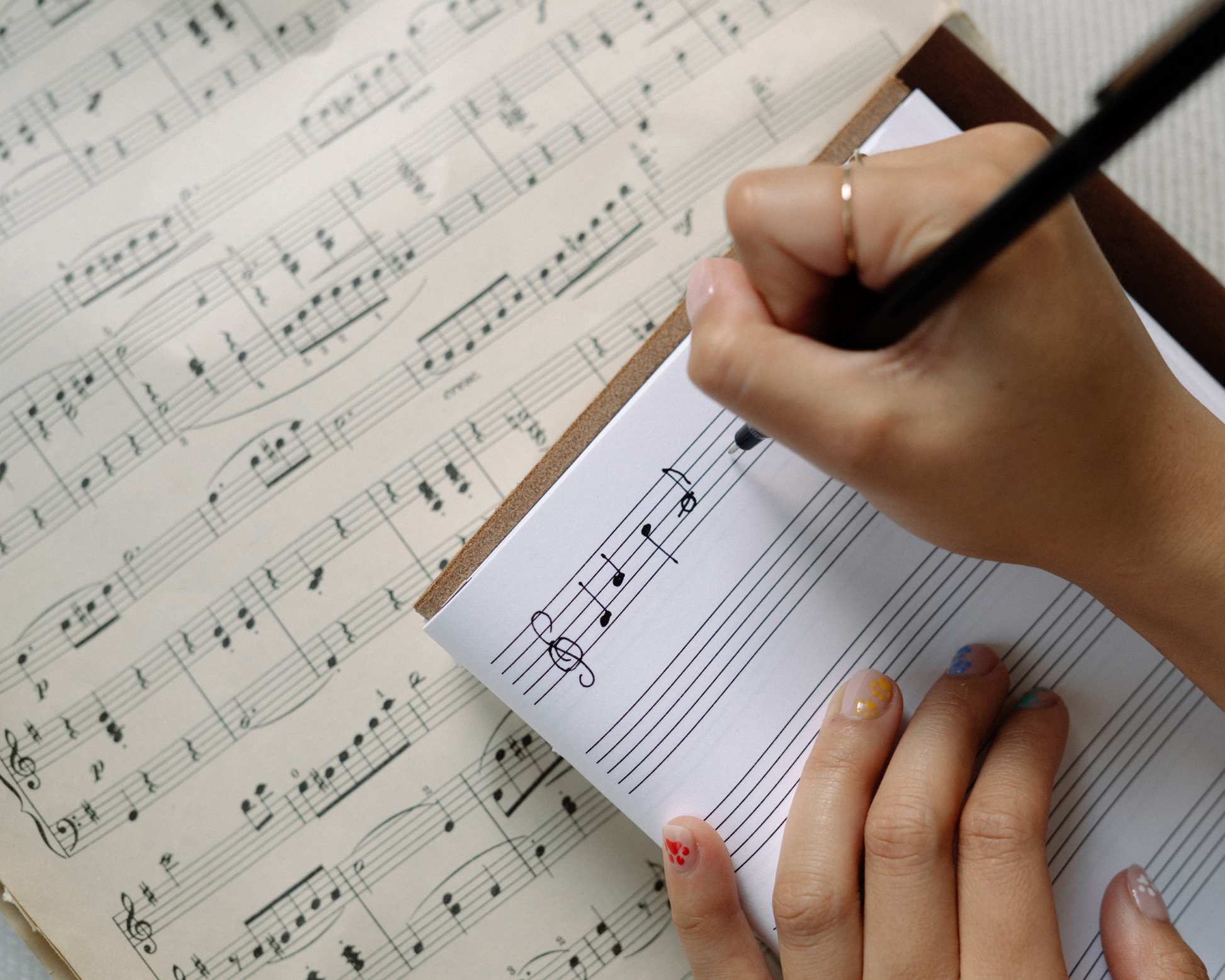 Personalized Leather Journal with Music Stave pages – Forest Nine