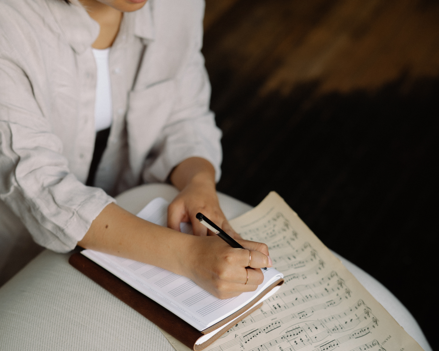 Personalized Leather Journal with Music Stave pages
