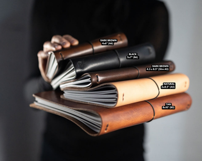 REFILLABLE Leather Notebook / Sketchbook with Elastic Closure - Black