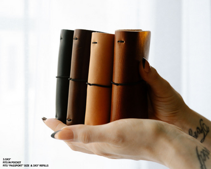REFILLABLE Personalized Leather Pocket Notebook  - Natural Color
