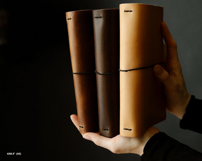 REFILLABLE Leather Notebook / Sketchbook with Elastic Closure - Black