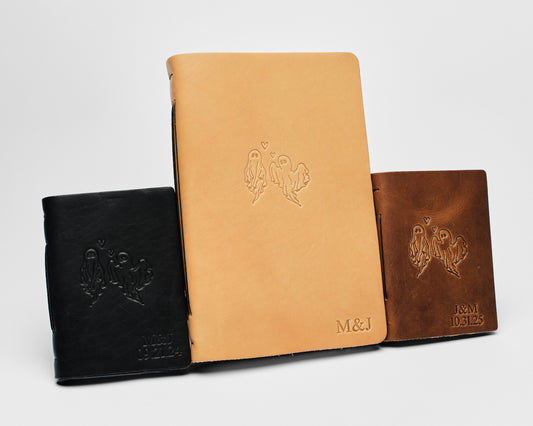 Personalized Leather Wedding Guestbook with Ghost Couple