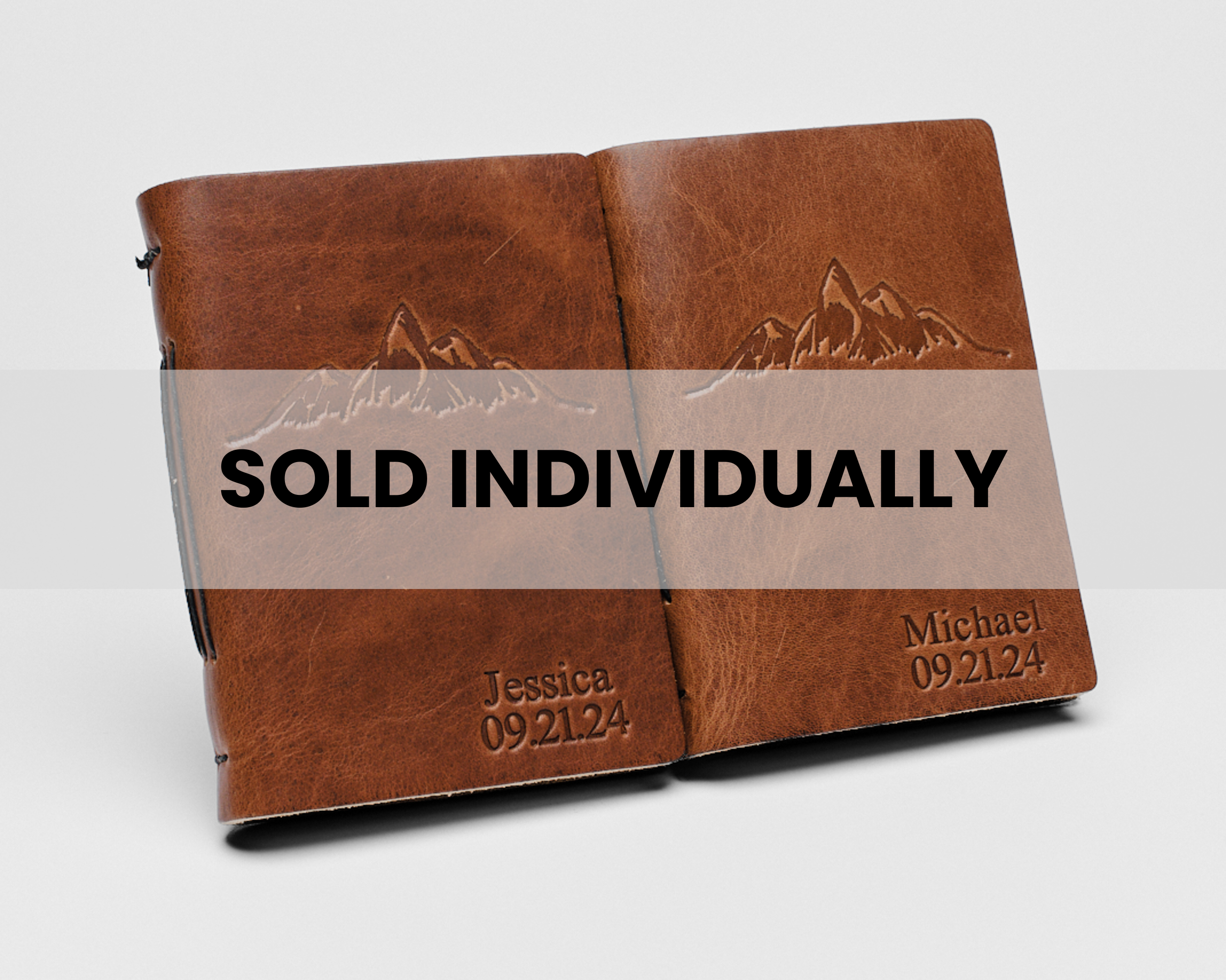 Personalized Leather Vow Books - With Mountains (Tan)