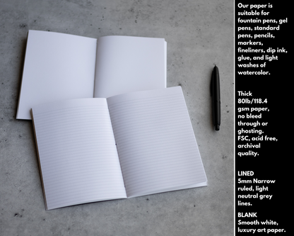 REFILLABLE Leather Notebook / Sketchbook with Elastic Closure - Black