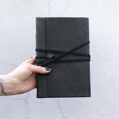 Grey Leather Journal, blank or lined paper